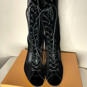 Simmi London Fishnet, Lace-up, Peep-Toe Heel